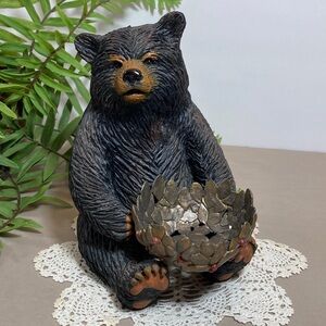 Department 56 Black Bear Holding Metal Leaf And Berry Basket